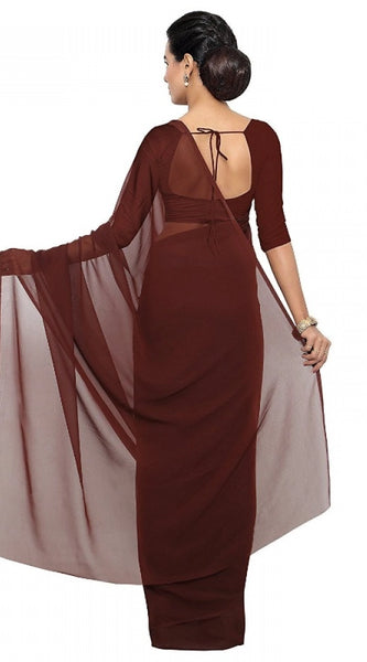 Mayawye Women's Georgette Plain Saree With Blouse (Coffee, 5-6 Mtrs)