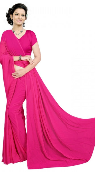 Mayawye Women's Georgette Plain Saree With Blouse (Pink, 5-6 Mtrs)