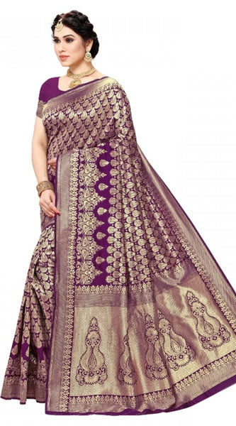 Mayawye Women's Jacquard Silk Kanjivaram Jacquard Silk Saree With Blouse (Jamli, 5-6 Mtrs)