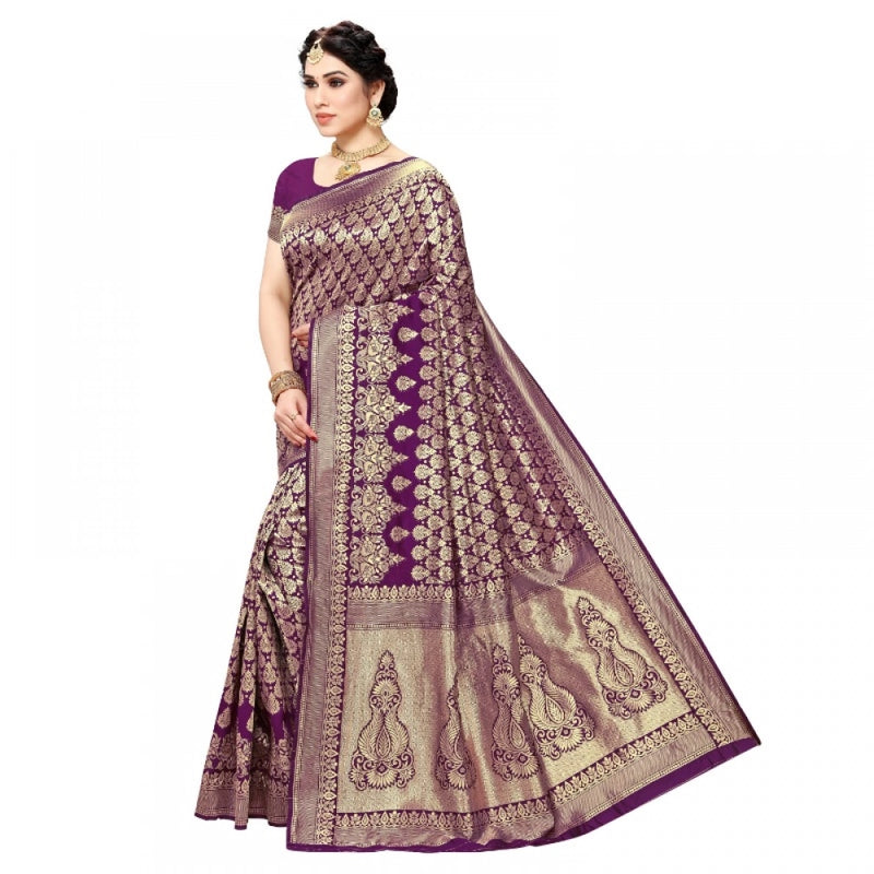 Mayawye Women's Jacquard Silk Kanjivaram Jacquard Silk Saree With Blouse (Jamli, 5-6 Mtrs)