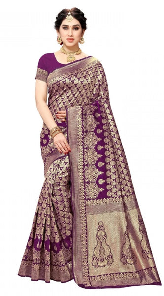 Mayawye Women's Jacquard Silk Kanjivaram Jacquard Silk Saree With Blouse (Jamli, 5-6 Mtrs)