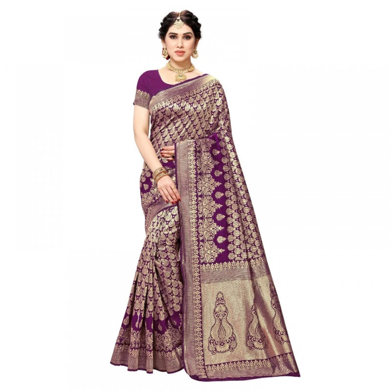 Mayawye Women's Jacquard Silk Kanjivaram Jacquard Silk Saree With Blouse (Jamli, 5-6 Mtrs)