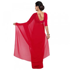 Mayawye Women's Georgette Plain Saree With Blouse (Red, 5-6 Mtrs)