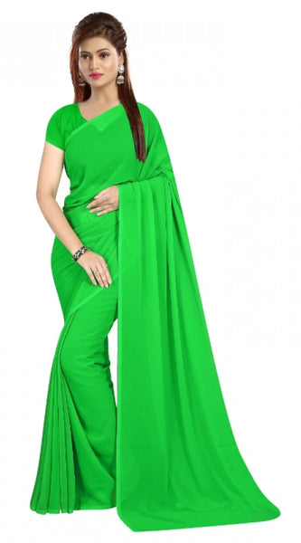 Mayawye Women's Georgette Plain Saree With Blouse (parrot Green, 5-6 Mtrs)