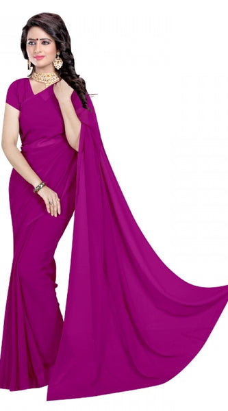Mayawye Women's Georgette Plain Saree With Blouse (Jamli, 5-6 Mtrs)