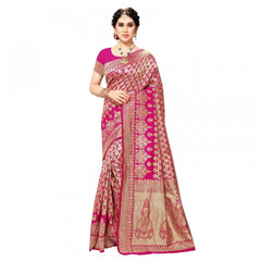 Mayawye Women's Jacquard Silk Kanjivaram Jacquard Silk Saree With Blouse (Pink, 5-6 Mtrs)