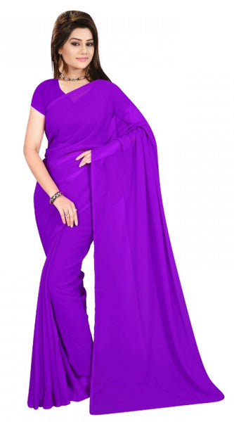 Mayawye Women's Georgette Plain Saree With Blouse (Purple, 5-6 Mtrs)
