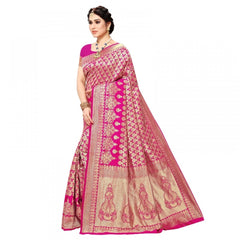 Mayawye Women's Jacquard Silk Kanjivaram Jacquard Silk Saree With Blouse (Pink, 5-6 Mtrs)