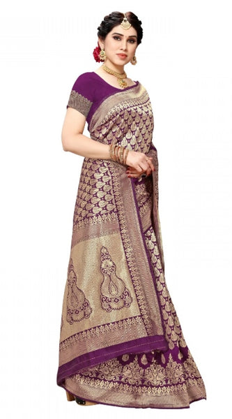 Mayawye Women's Jacquard Silk Kanjivaram Jacquard Silk Saree With Blouse (Jamli, 5-6 Mtrs)