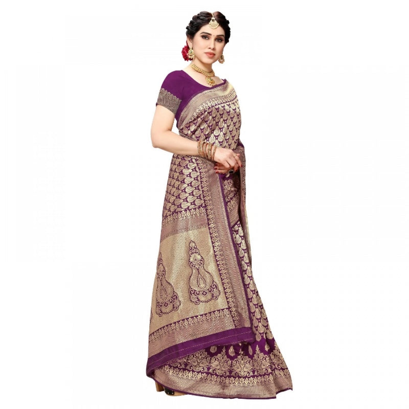 Mayawye Women's Jacquard Silk Kanjivaram Jacquard Silk Saree With Blouse (Jamli, 5-6 Mtrs)