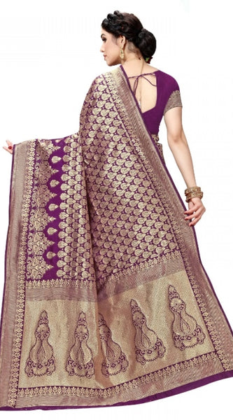 Mayawye Women's Jacquard Silk Kanjivaram Jacquard Silk Saree With Blouse (Jamli, 5-6 Mtrs)
