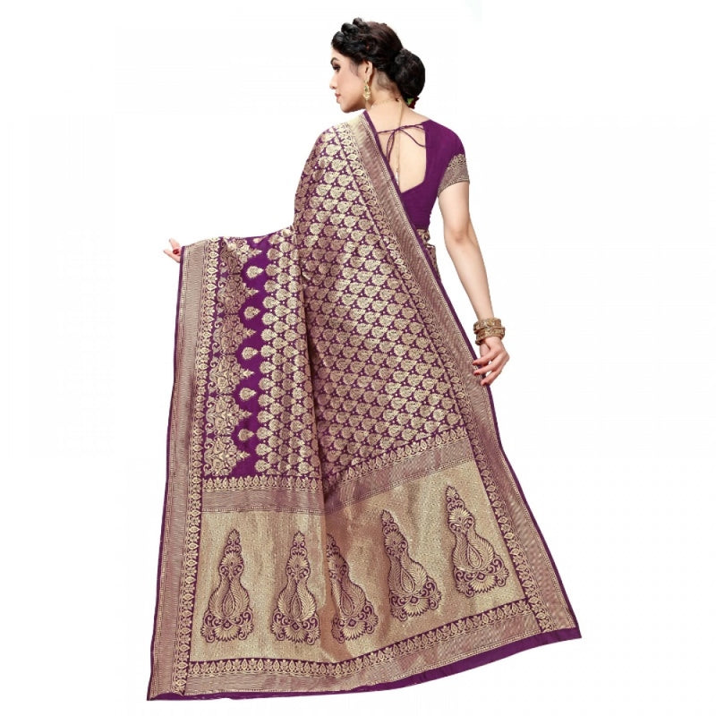 Mayawye Women's Jacquard Silk Kanjivaram Jacquard Silk Saree With Blouse (Jamli, 5-6 Mtrs)