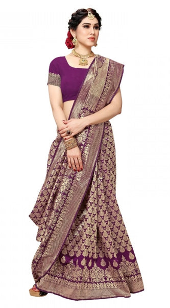 Mayawye Women's Jacquard Silk Kanjivaram Jacquard Silk Saree With Blouse (Jamli, 5-6 Mtrs)