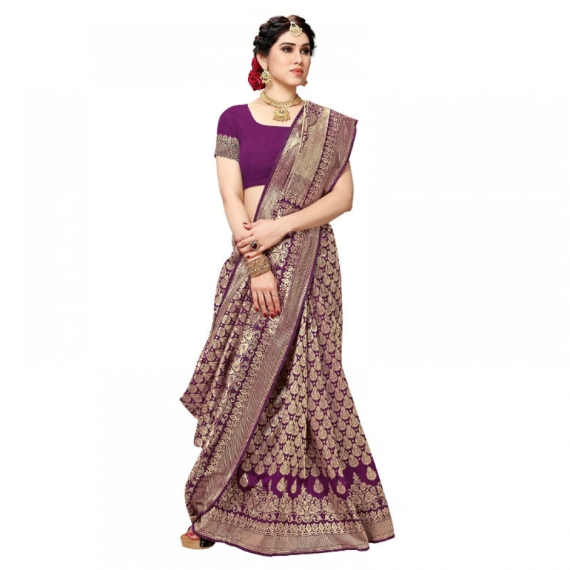Mayawye Women's Jacquard Silk Kanjivaram Jacquard Silk Saree With Blouse (Jamli, 5-6 Mtrs)