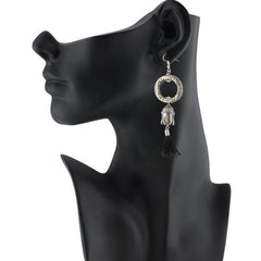 Mayawye Women's Oxidized Silver plated Buddha Style Earring (Color: Black)