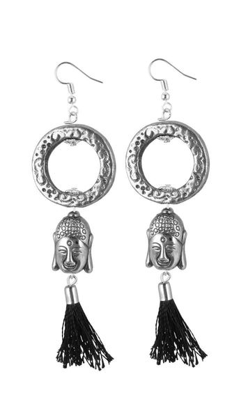 Mayawye Women's Oxidized Silver plated Buddha Style Earring (Color: Black)