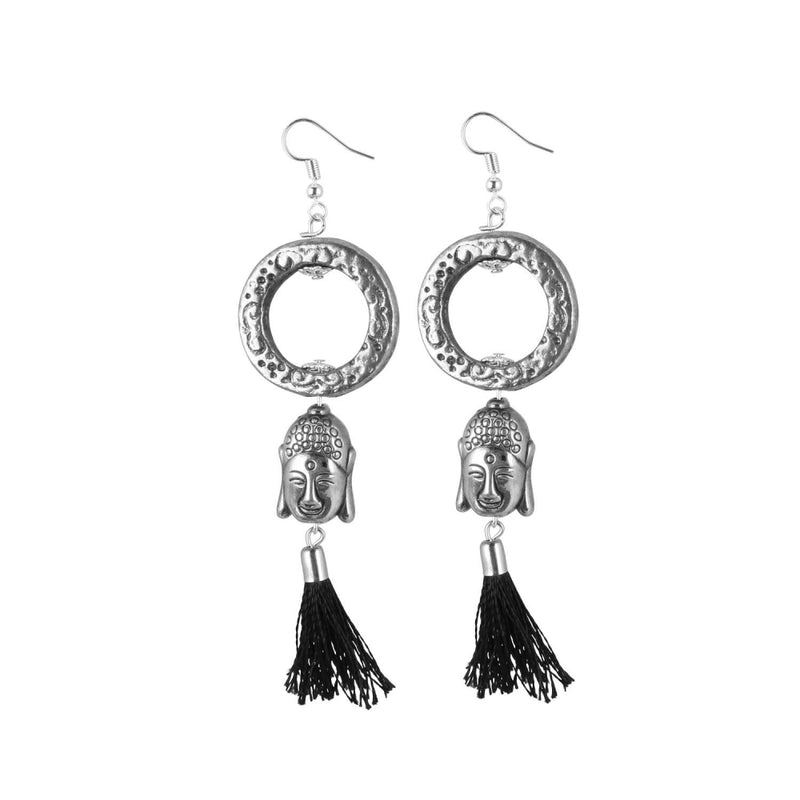 Mayawye Women's Oxidized Silver plated Buddha Style Earring (Color: Black)