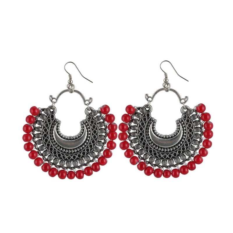 Mayawye Women's Silver Plated Hook Dangler Hanging Beads Earring (Color: Red)