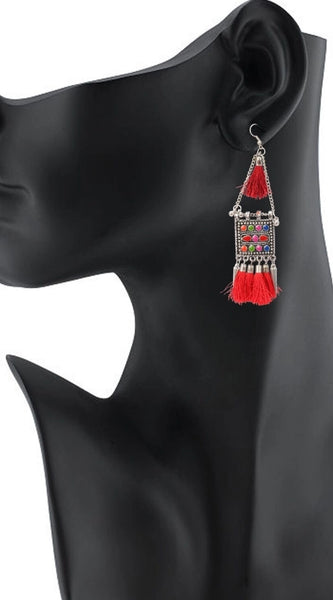 Mayawye Women's Oxidize Gold plated Hook Dangler Hanging Tassels Earring (Color: Multi Color)