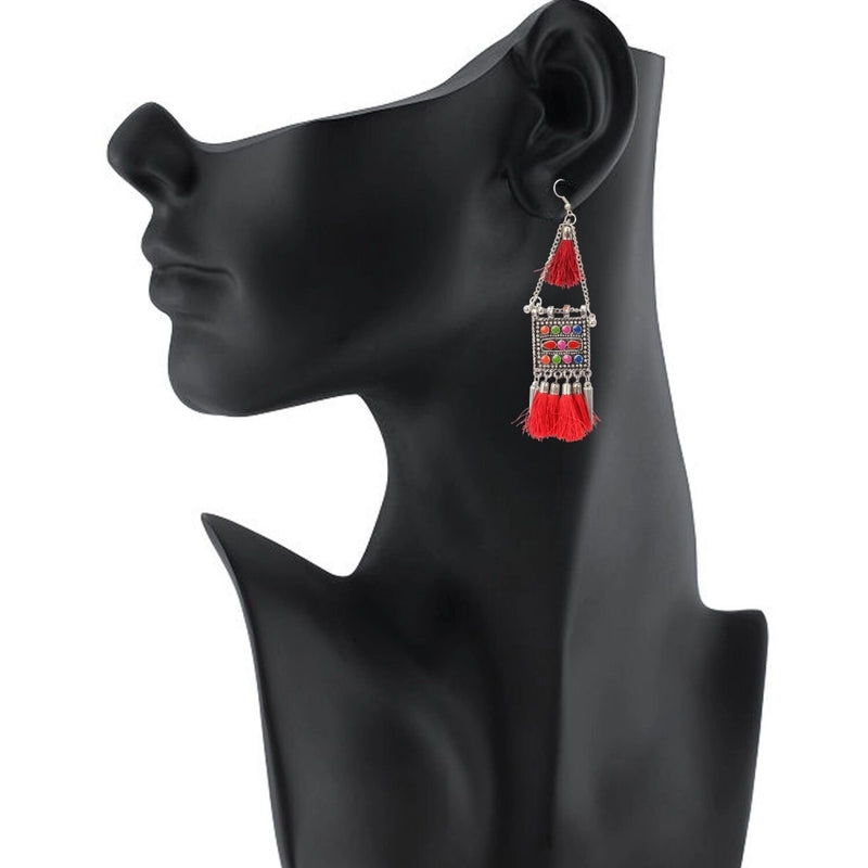 Mayawye Women's Oxidize Gold plated Hook Dangler Hanging Tassels Earring (Color: Multi Color)