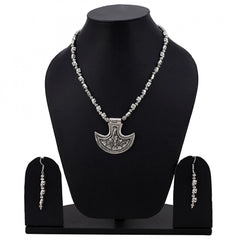 Mayawye Silver Oxidised Contemporary German Silver Necklace Set For Women