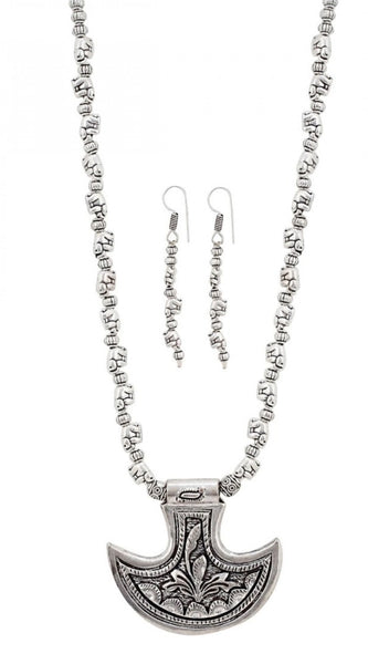 Mayawye Silver Oxidised Contemporary German Silver Necklace Set For Women