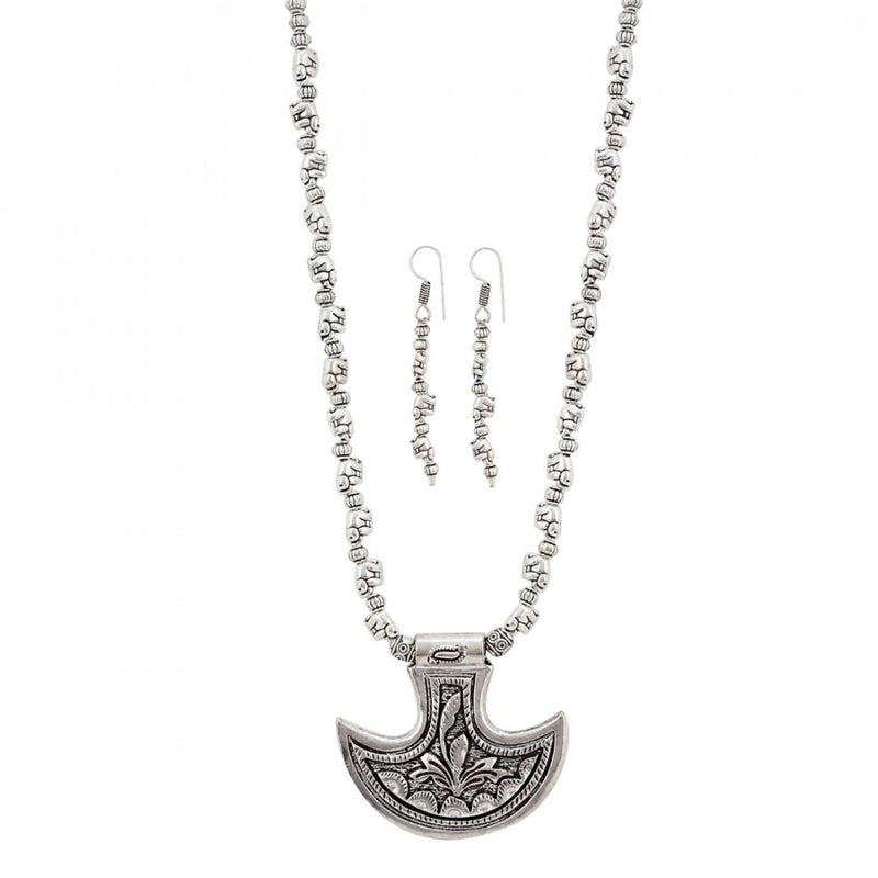 Mayawye Silver Oxidised Contemporary German Silver Necklace Set For Women