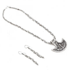 Mayawye Silver Oxidised Contemporary German Silver Necklace Set For Women