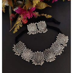 Mayawye Antique Silver Oxidised Tribal Afghani Necklace With Earrings Set For Women