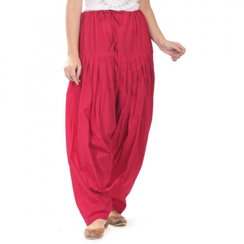 Mayawye Women's Cotton Solid Patiyala (Color:Rani Pink)