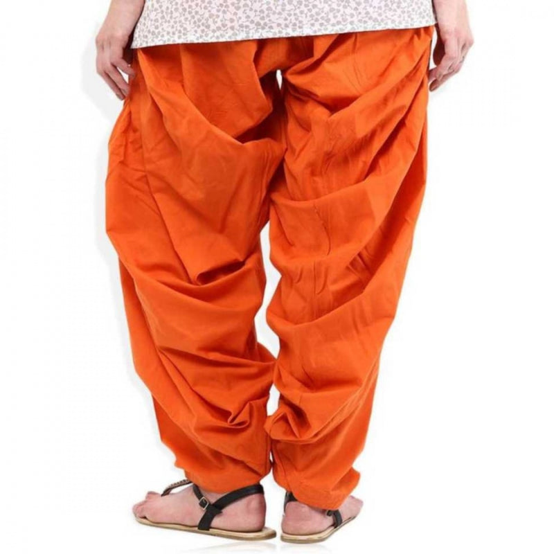 Mayawye Women's Cotton Solid Patiyala (Color:Orange)