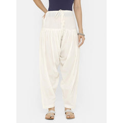Mayawye Women's Cotton Solid Patiyala (Color:Half White)