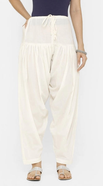 Mayawye Women's Cotton Solid Patiyala (Color:Half White)