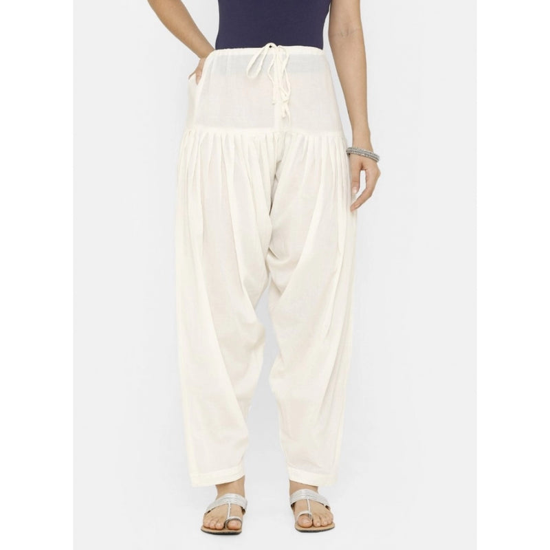 Mayawye Women's Cotton Solid Patiyala (Color:Half White)