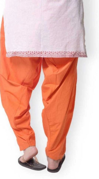 Mayawye Women's Cotton Solid Patiyala (Color:Orange)
