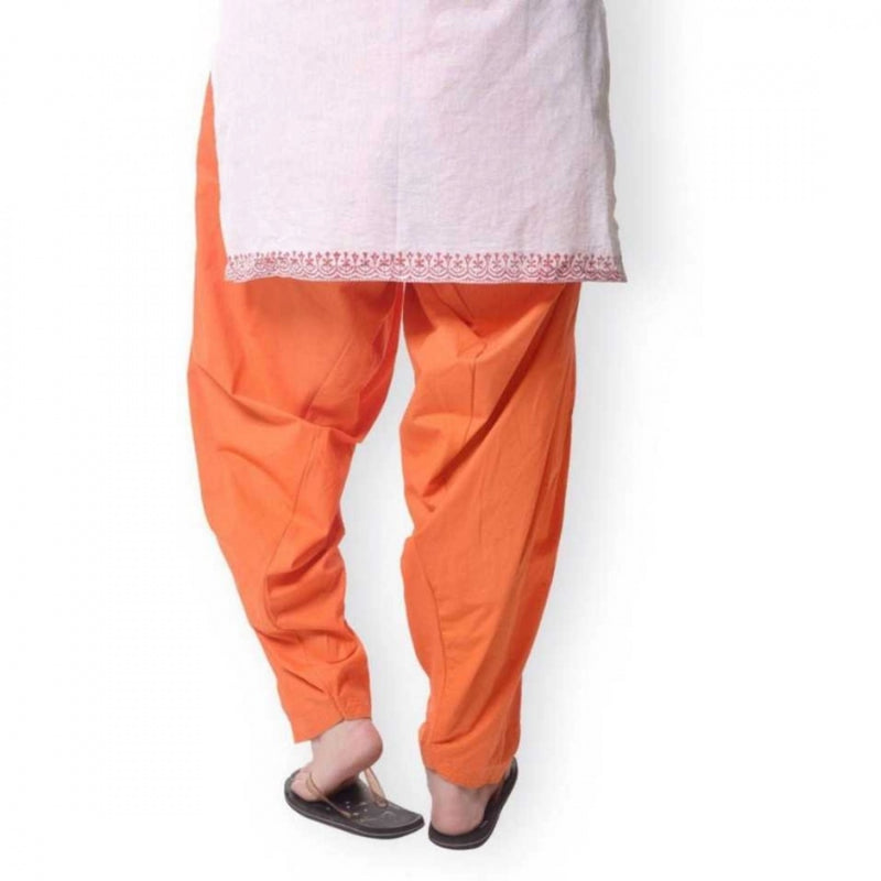 Mayawye Women's Cotton Solid Patiyala (Color:Orange)