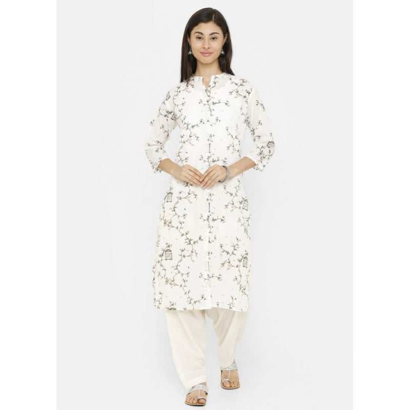 Mayawye Women's Cotton Solid Patiyala (Color:Half White)