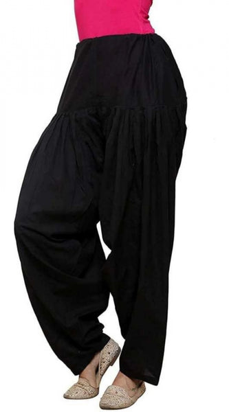 Mayawye Women's Cotton Solid Patiyala (Color:Black)