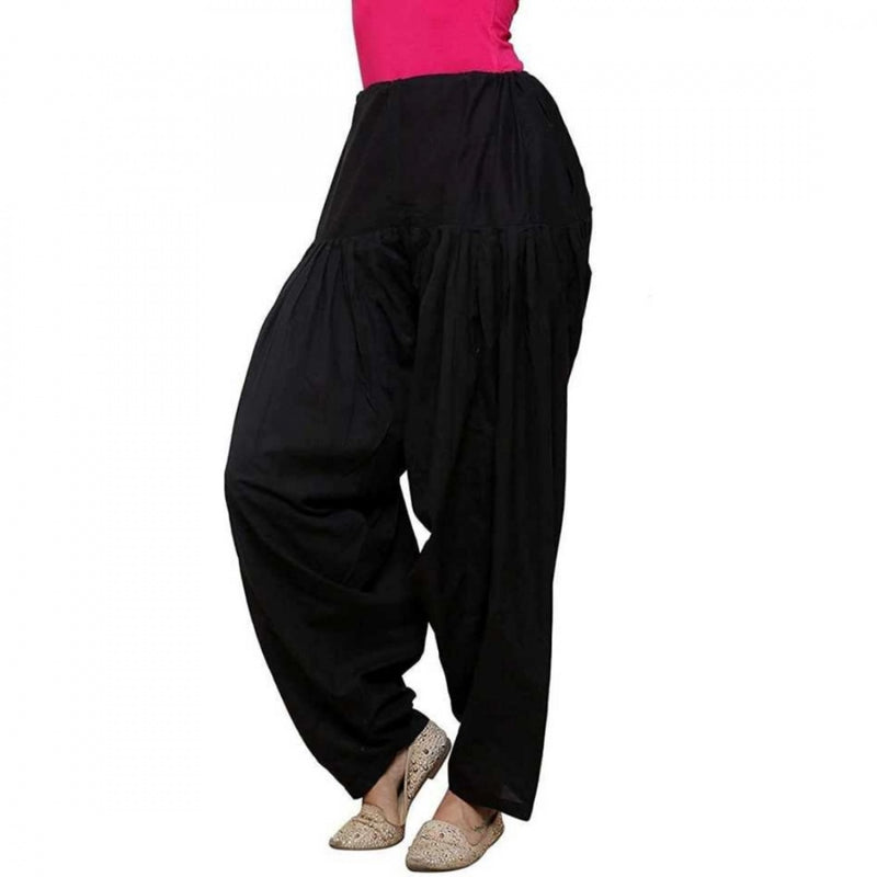 Mayawye Women's Cotton Solid Patiyala (Color:Black)