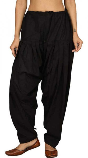 Mayawye Women's Cotton Solid Patiyala (Color:Black)