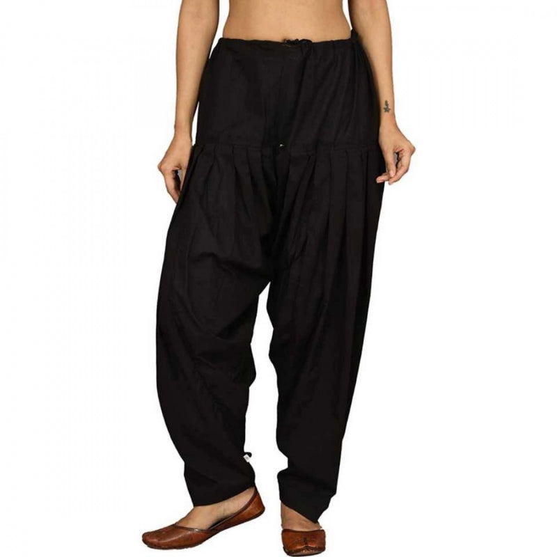 Mayawye Women's Cotton Solid Patiyala (Color:Black)