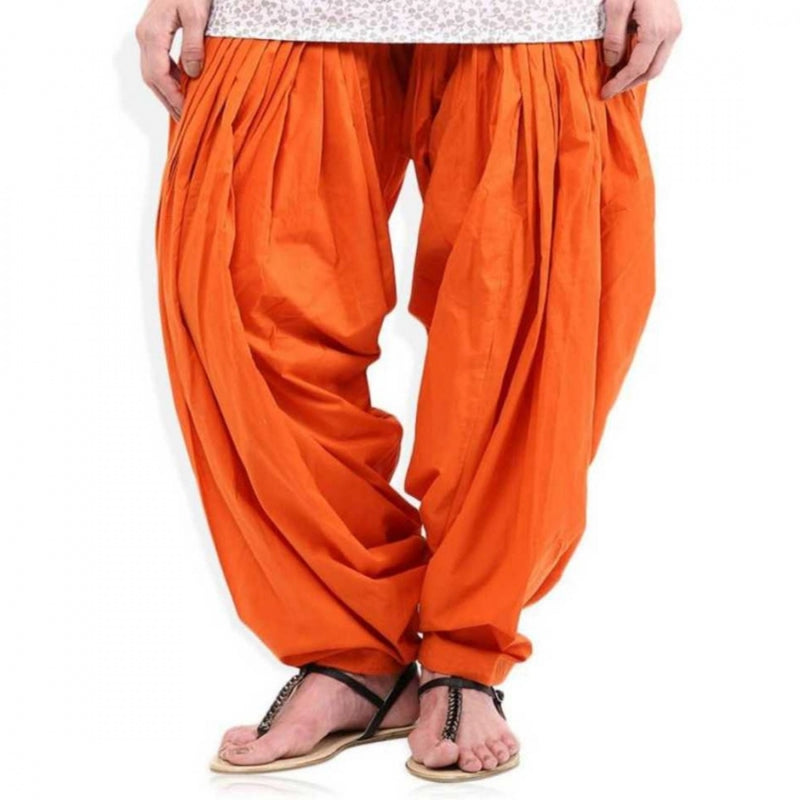 Mayawye Women's Cotton Solid Patiyala (Color:Orange)