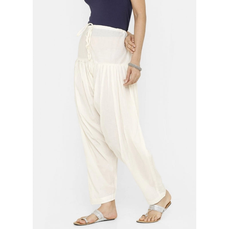 Mayawye Women's Cotton Solid Patiyala (Color:Half White)