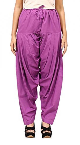 Mayawye Women's Cotton Solid Patiyala (Color:Violet)
