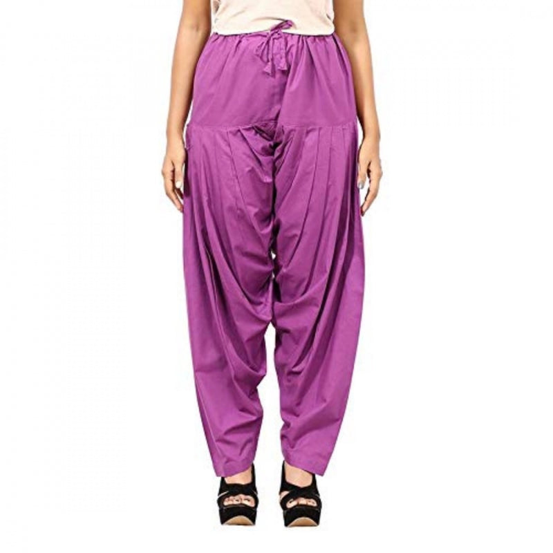 Mayawye Women's Cotton Solid Patiyala (Color:Violet)