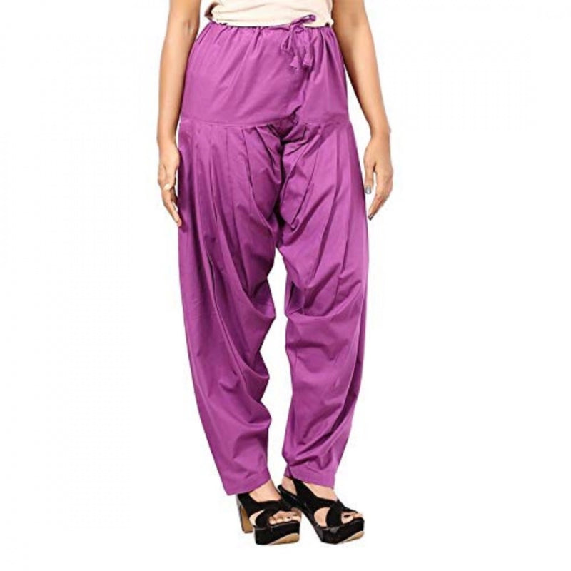 Mayawye Women's Cotton Solid Patiyala (Color:Violet)