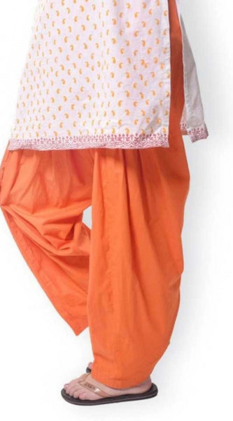 Mayawye Women's Cotton Solid Patiyala (Color:Orange)