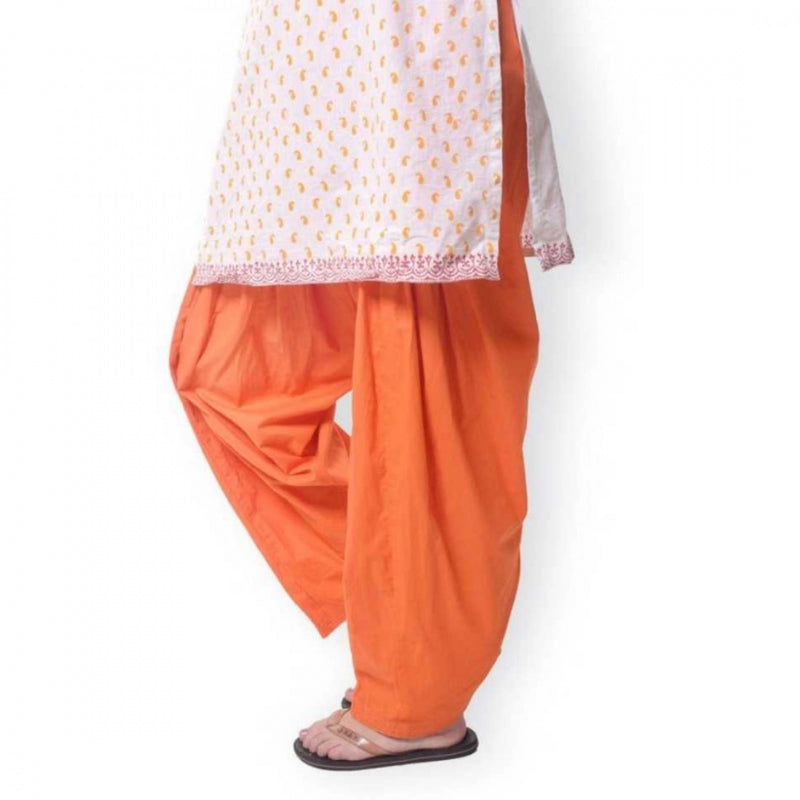 Mayawye Women's Cotton Solid Patiyala (Color:Orange)