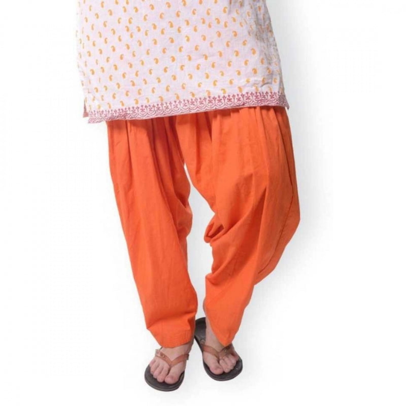 Mayawye Women's Cotton Solid Patiyala (Color:Orange)