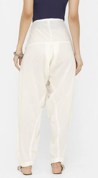 Mayawye Women's Cotton Solid Patiyala (Color:Half White)